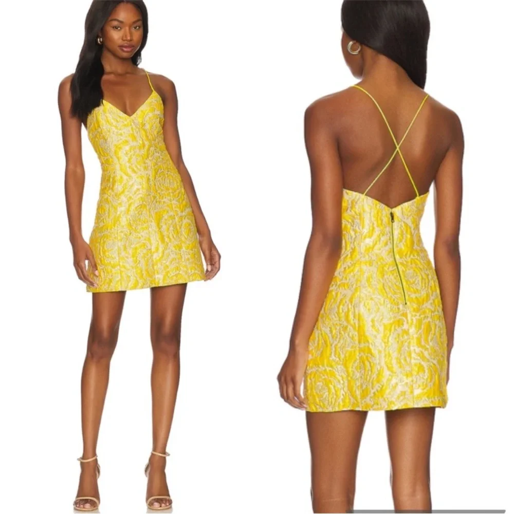 Alice + Olivia Yellow Brocade Mini Dress